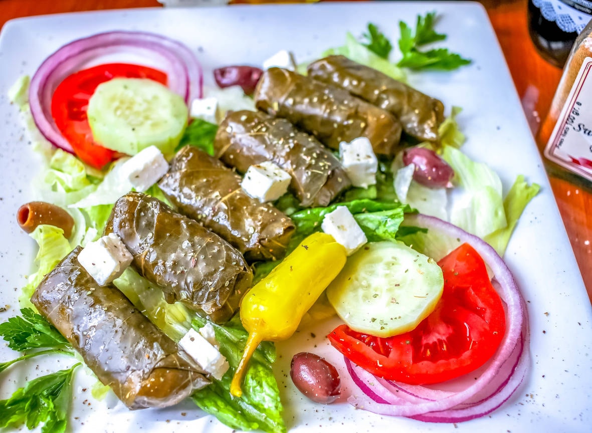 Mediterranean platter with dolmas